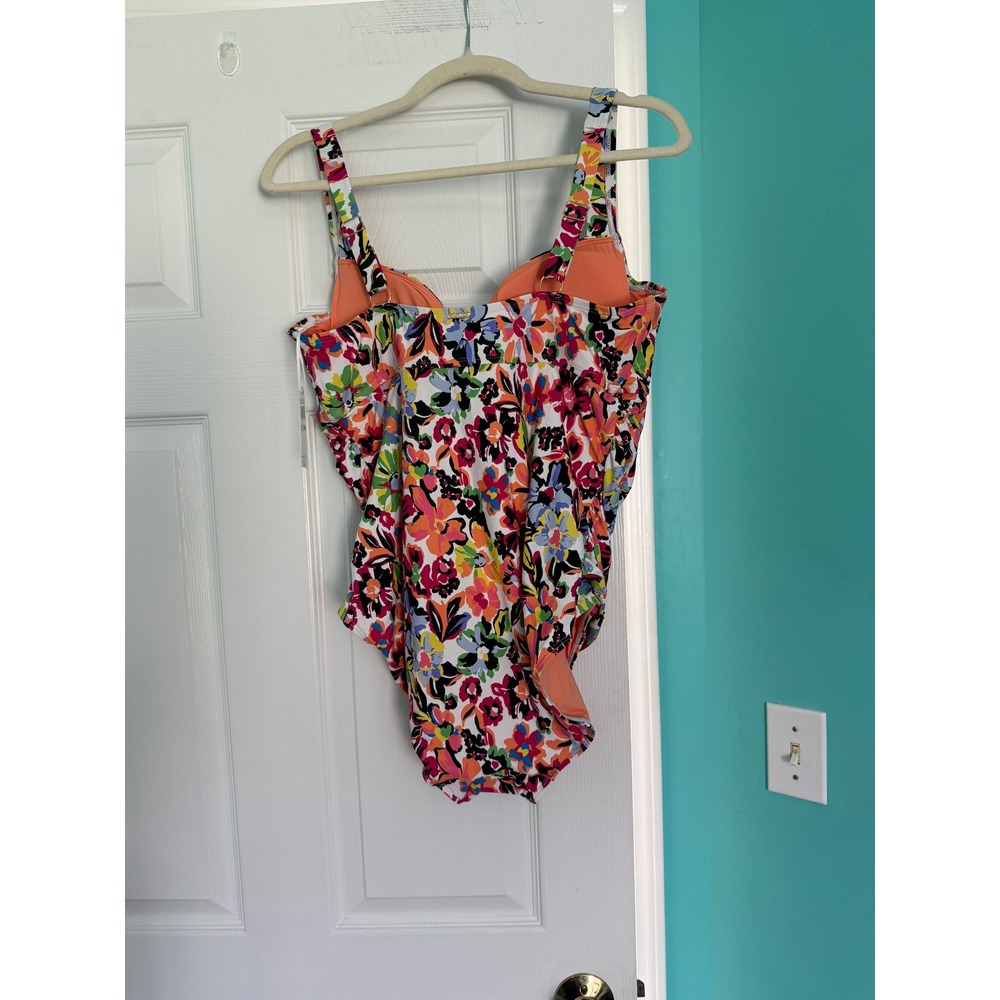 Anne Cole Floral Ruched One Piece Swimsuit Multicolor 18W - Picture 3 of 7